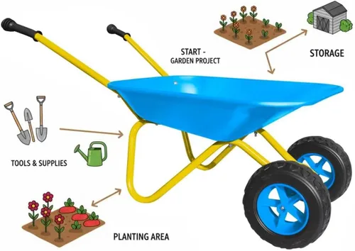 Miniatura 3 de 3T GROUP Juego de herramientas de jardinería para carretilla para niños, carretilla de metal preescolar, regalo para niños, carretilla de rueda