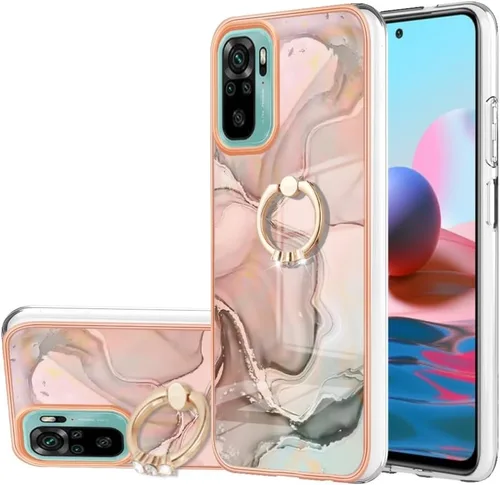 XYX Case Compatible with Xiaomi Redmi Note 10s, TPU Marble Shockproof Bumper Slim Full-Body Protective Phone Case Cover with 360 Rotating Ring