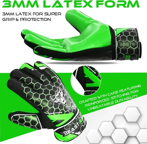 Miniatura 3 de BEAST RAGE Guantes de portero de fútbol para niños y jóvenes, guantes de portero de fútbol de 0.157 pulgadas (0.157 in) antideslizantes, palma