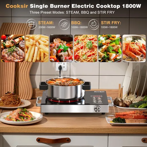 Miniatura 2 de Cocina eléctrica de quemador único - Placa caliente portátil de un quemador de 1800 W, 110 V, estufa eléctrica de encimera para el hogar, camping