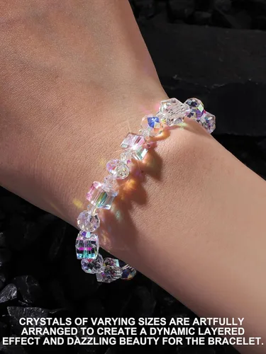 Miniatura 2 de HANGINTHERE Aurora Borealis Crystal Bracelet for Women, Stretch Iridescent Faceted AB Coating - 5000+ Pull Tested, Gift Ready