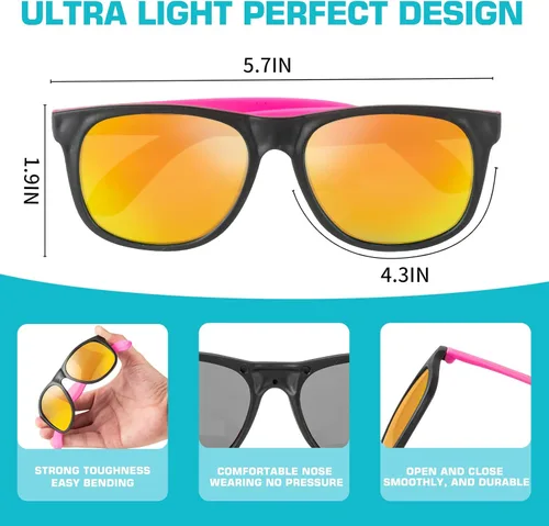 Miniatura 5 de Paquete de 32 lentes de sol a granel con protección UV, 16 colores neón de los años 80 de plástico retro, regalos de fiesta en la piscina