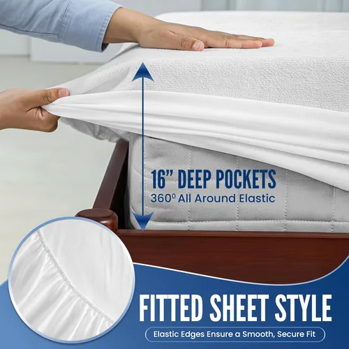 Miniatura 3 de LUX Décor - Protector de colchón de rizo completo 100 % impermeable, parte superior de tela de toalla suave, sin ruido, funda de colchón absorbente