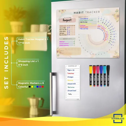 Miniatura 2 de Diario de Seguimiento de Hábitos Planificador de Entrenamiento Calendario de Nevera de Motivación Borrable Magnético de Secado 13” X 17” - Tablero