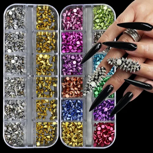 Miniatura 12 de Dijes punk, remaches de metal de 6 cuadrículas, 3 colores, cono metálico, clavos de clavos acrílicos, remaches góticos para uñas, arte de uñas