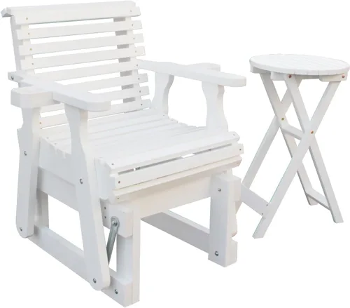 Miniatura 15 de Silla planeadora para exteriores, juego de muebles de patio de madera de 2 plazas con mesa, portavasos, respaldo alto y asiento contorneado Blanco