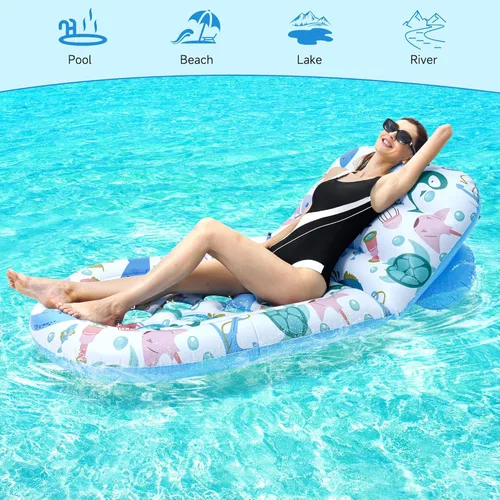 Miniatura 5 de Paquete de 2 flotadores de piscina para adultos, flotadores de piscina Instaywell con respaldo ajustable, balsas flotantes, hamaca de agua