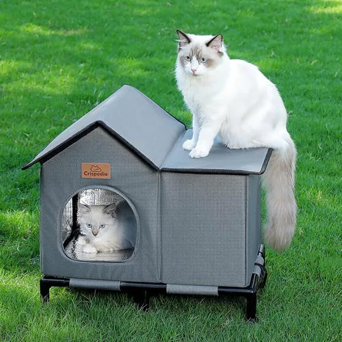 Miniatura 7 de Casa para gatos climatizada resistente a la intemperie para exteriores en invierno, refugio elevado para gatos salvajes, cama aislada para gatos