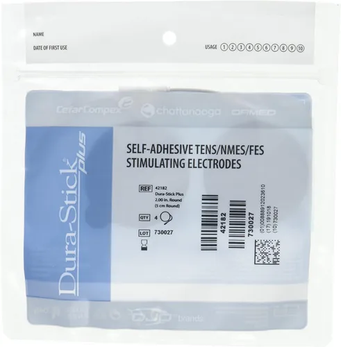 Chattanooga Dura-Stick Plus | Respaldo de espuma azul redondo de 2 pulgadas - 10 paquetes (4 electrodos por paquete) - Total 40 electrodos