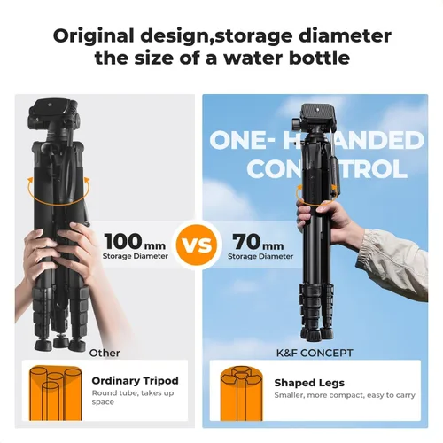 Miniatura 2 de K&F CONCEPT Trípode para cámara, 75 pulgadas, ligero, portátil, para viajes al aire libre, trípodes DSLR para cámara, teléfono, grabación de video
