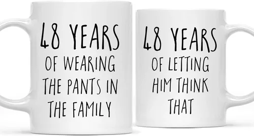 Miniatura 53 de Andaz Press Divertida taza de café de 11 onzas para parejas, regalo de broma para el primer aniversario de boda, 1 año de usar los pantalones