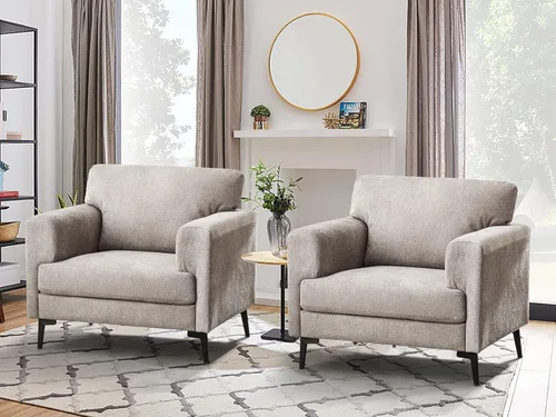 Miniatura 19 de CDCASA - Sillón Accent, juego de sillas modernas de mediados de siglo de tela de lino extragrande, cómodo sillón tapizado para lectura, juego