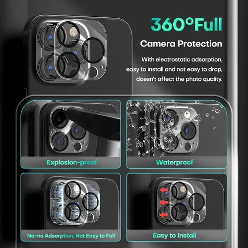 Miniatura 6 de HATOSHI Paquete de 3 protectores de pantalla de vidrio templado para iPhone 13 Pro Max con 3 protectores de lente de cámara, compatible con fundas