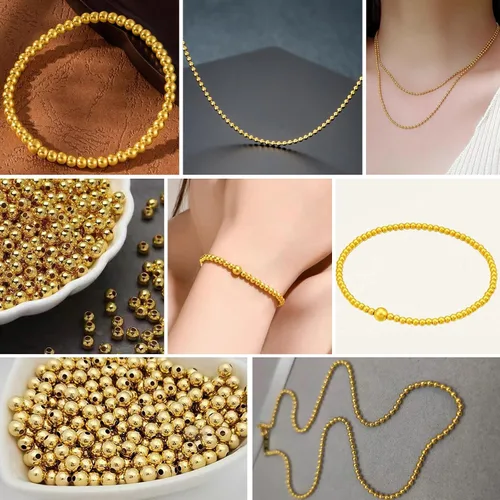 Miniatura 6 de OHINGLT Cuentas bañadas en oro de 18 quilates y plata de ley 925 para hacer joyas, cuentas espaciadoras redondas lisas para anillos, collares