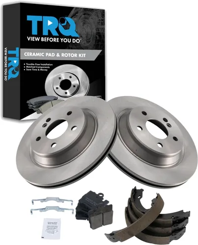 Miniatura 31 de TRQ Kit de pastillas de freno y rotor Posi trasero premium con zapatas de estacionamiento para camión GM SUV