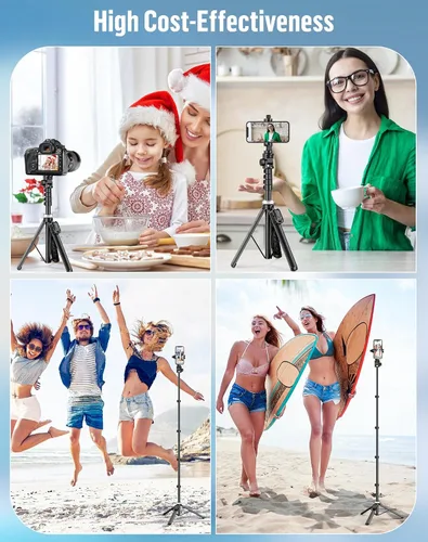 Miniatura 3 de Trípode para selfie para teléfono: soporte para teléfono para grabación, Bluetooth Selfie Stick para iPhone compatible con Android