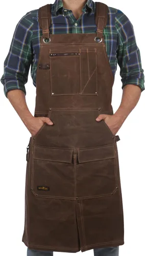 ecoZen - Delantal de trabajo de lona encerada de 16 onzas con bolsillos, impermeable, totalmente ajustable para adaptarse cómodamente a hombres y