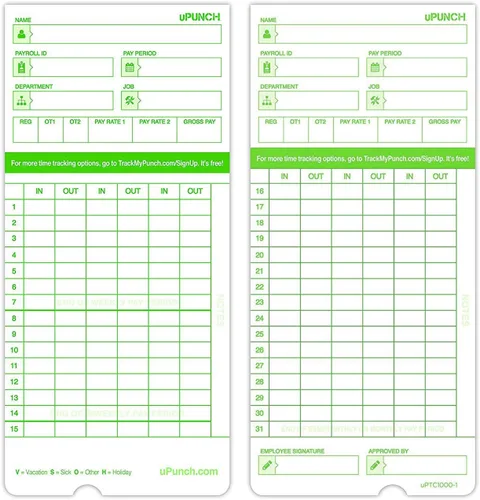 Miniatura 2 de 5 tarjetas de tiempo uPunch para HN3 color verde 300 tarjetas de tiempo Upunch