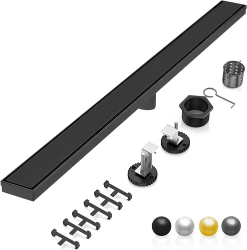 DLONE Drenaje lineal de ducha | Drenaje lineal de acero inoxidable AISI 304 de 48 pulgadas, desagüe de ducha negro mate con panel de inserción de