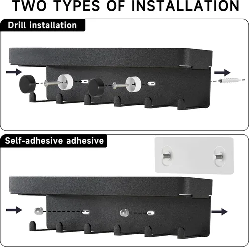 Miniatura 7 de Soporte para llaves de pared, organizador rústico de llaves y correo, 6 ganchos para llaves con estante, pequeño estante para llaves con bandeja