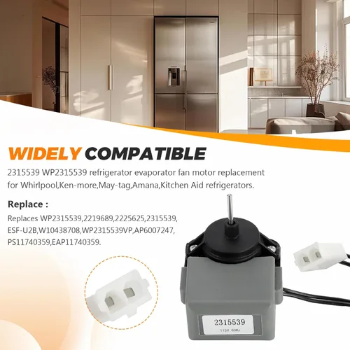 Miniatura 3 de 2315539 WP2315539 Motor de ventilador evaporador de refrigerador de Blutoget - Compatible con refrigerador Whirlpool Ken-More - Reemplaza WP2315539