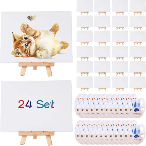 Juego de 24 kits de pintura artística, suministros de pintura para artistas, incluye 144 pinceles para manualidades, 48 lienzos blancos, 24