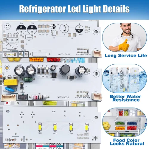 Miniatura 3 de 1 pieza de luz para refrigerador W10515058, 2 piezas de luz para refrigerador W10515057, juego de placas de luz LED para congelador de reemplazo