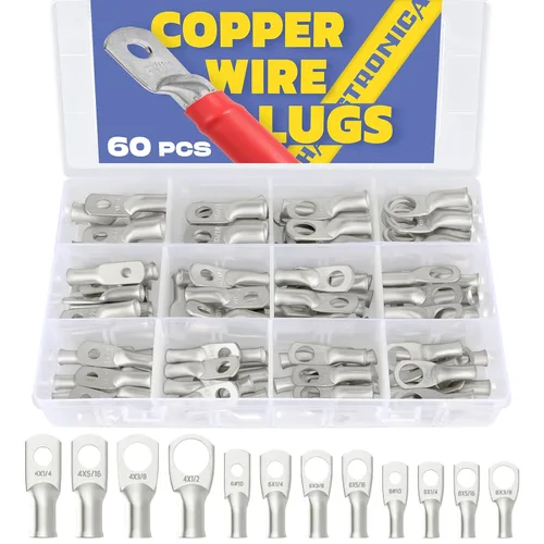 Miniatura 8 de Haisstronica Kit de 60 lengüetas de alambre de cobre (AWG 8 6 4), extremo de cable de batería resistente, conectores de crimpado de cobre desnudo