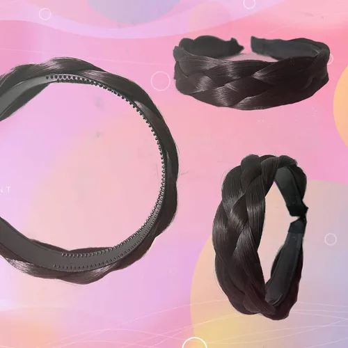 Miniatura 4 de Diadema de 4 hebras de cabello sintético trenzado, diadema trenzada con dientes, accesorio de belleza, diadema elástica para mujer (marrón oscuro)