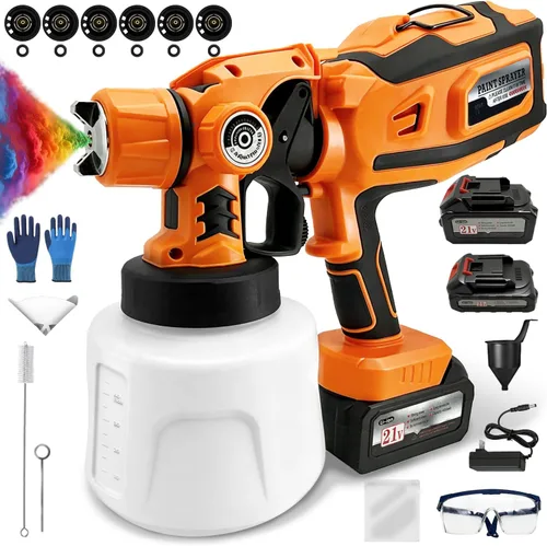 Miniatura 10 de Pulverizador de pintura HVLP inalámbrico - Motor de 650 W, recipiente desmontable de 47.3 fl oz, 6 boquillas de cobre, 3 patrones de pulverización