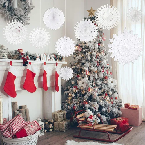Miniatura 5 de TUPARKA Decoraciones de papel blanco con copos de nieve, suministros de fiesta de cumpleaños de Frozen, decoración de fiesta de invierno del país