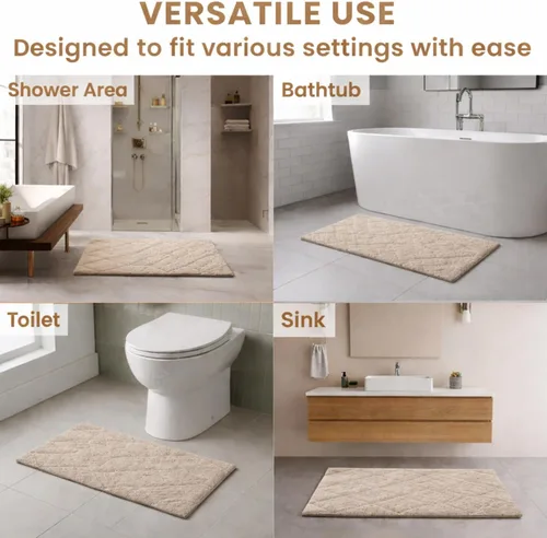 Miniatura 7 de C23 Alfombra de baño de 1 pie 8 pulgadas x 2 pies 8 pulgadas, alfombra de baño suave de felpa copetuda 100% algodón con respaldo de látex