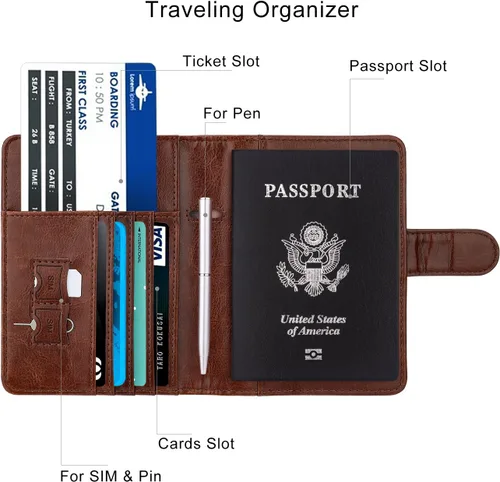 Miniatura 4 de WALNEW Funda para pasaporte, tarjetero para pasaporte de viaje, funda tipo cartera, E-Café, E