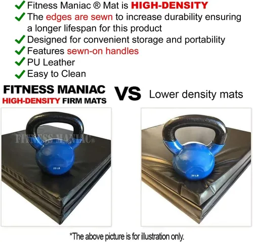 Miniatura 2 de Fitness Maniac Esterilla de gimnasia de panel plegable para gimnasio, yoga, esterilla de tri, color negro, esteras de ejercicio de EE. UU