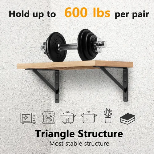Miniatura 3 de Soportes de estante de servicio pesado de 12 x 8 pulgadas, paquete de 6 soportes de estantes de metal negro, capacidad de carga: 600 lb, soporte
