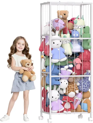 OUTWOLF Almacenamiento de animales de peluche, soporte grande de zoológico de peluche, organizador de almacenamiento de juguetes de peluche de metal