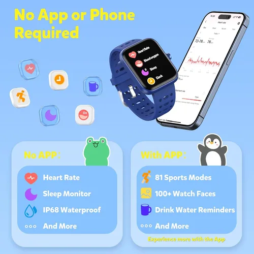 Miniatura 2 de Gydom Smart Watch for Kids, Without/with APP Mode, 1.83" Touchscreen Fitness Tracker Watch, Heart Rate/Sleep Monitor, IP68 Waterproof Pedometer