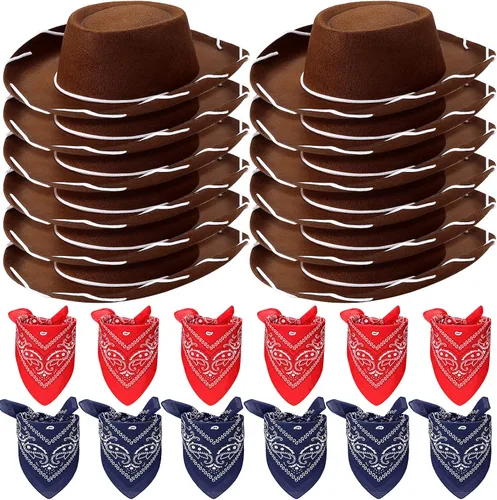 Miniatura 9 de 24 Piezas Sombreros de Vaquero y Bandanas para Niños Accesorios de Sombrero de Disfraz de Vaquero del Oeste para Niños Pequeños Suministros