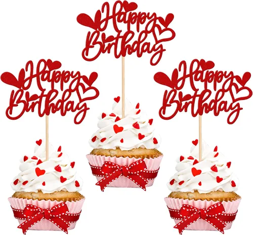 Miniatura 12 de 24 piezas de decoración para cupcakes para el día de San Valentín con purpurina roja para pies de bebé, carruaje de amor, corazón, día de San