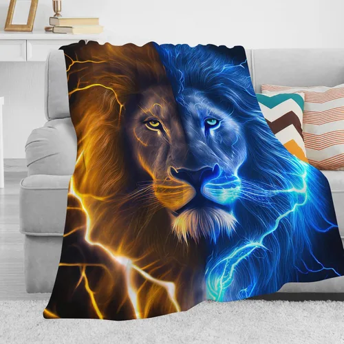 Miniatura 2 de SARA NELL Manta de león de rayo de fuego y hielo, manta genial para hombres, mujeres, adolescentes y niños, regalo único con estampado de animales
