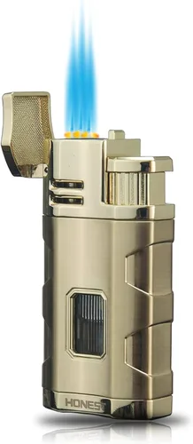 Miniatura 11 de PROMISE Encendedor de metal con llama de chorro triple recargable, encendedor de butano resistente al viento, butano no incluido (cromado)
