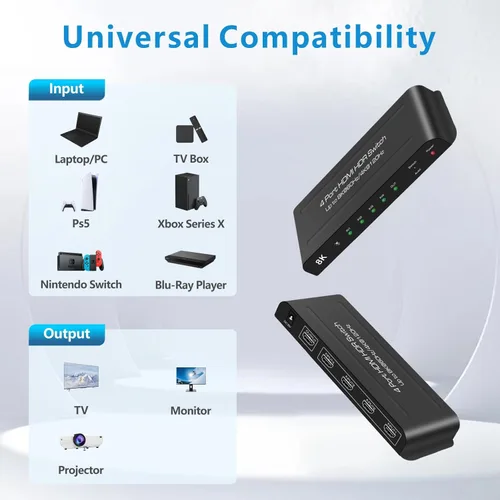 Miniatura 6 de 8K HDMI Switch 4 en 1 salida 4K @120Hz HDMI Switcher Soporte HDR10+, Dolby Vision, Dolby Atmos, VRR, ALLM, CEC