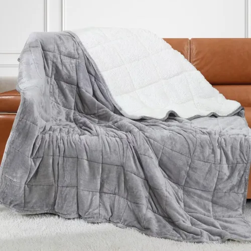 Miniatura 15 de Alomidds Manta con Peso para Adultos, Tamaño Twin 12 lbs Mantas con Peso, Manta Pesada con Forro Polar Suave y Brillante Reversible y Sherpa Cálido