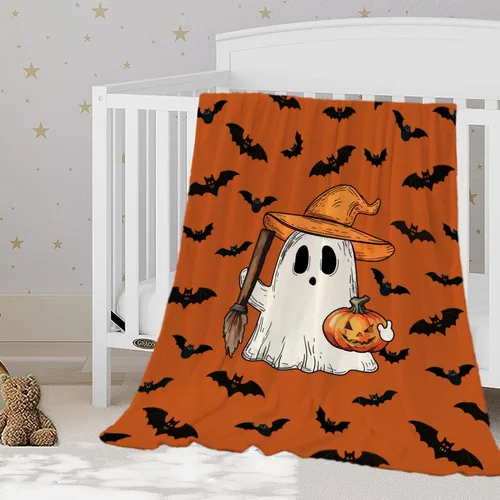 Miniatura 19 de YeeJu Manta de Halloween con diseño de calabaza y gato negro, manta de bebé pequeña para regazo, bebé, bebé, cuna, carriola, acogedora, suave