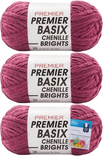 Miniatura 15 de Premier Yarns Basix - Ovillo de felpilla Brights de 5.3 onzas cada madeja, 6 unidades súper voluminosas y gruesas, paquete de 3 unidades con Blush