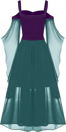 Miniatura 3 de Vestido gótico renacentista para mujer, disfraz de Halloween, hombros descubiertos, encaje y manga de trompeta, vestido medieval steampunk