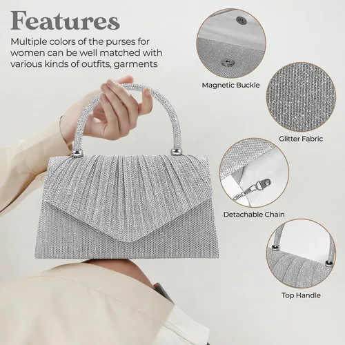 Miniatura 3 de Bolso de noche brillante para mujer, bolso de mano pequeño y brillante para mujer, para boda, fiesta, bolso de hombro para mujer