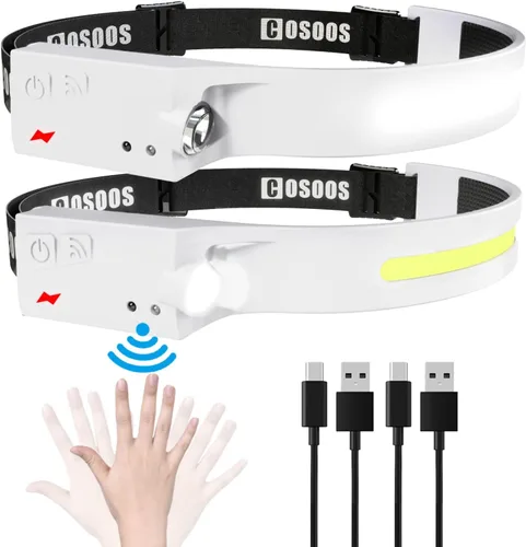 Miniatura 13 de COSOOS Linterna recargable de 2 LED, linterna brillante, diadema ajustable para niños y adultos, haz ancho de 1000 lúmenes y luz puntual, sensor