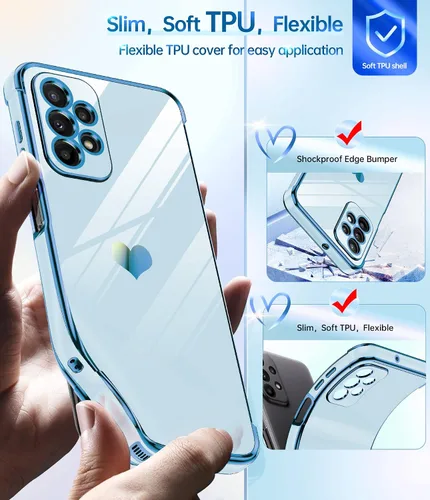 Miniatura 3 de LeYi Funda para A23 5G con protector de pantalla [2 piezas] + protección completa de la cámara, diseño de corazón chapado en corazón, bonita funda