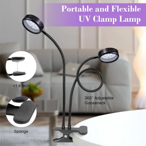 Miniatura 6 de Luz negra UV USB de doble cabeza, lámpara LED de 10W 395nm-405nm con abrazadera, cuello de cisne para curado de resina, luz negra, pósters